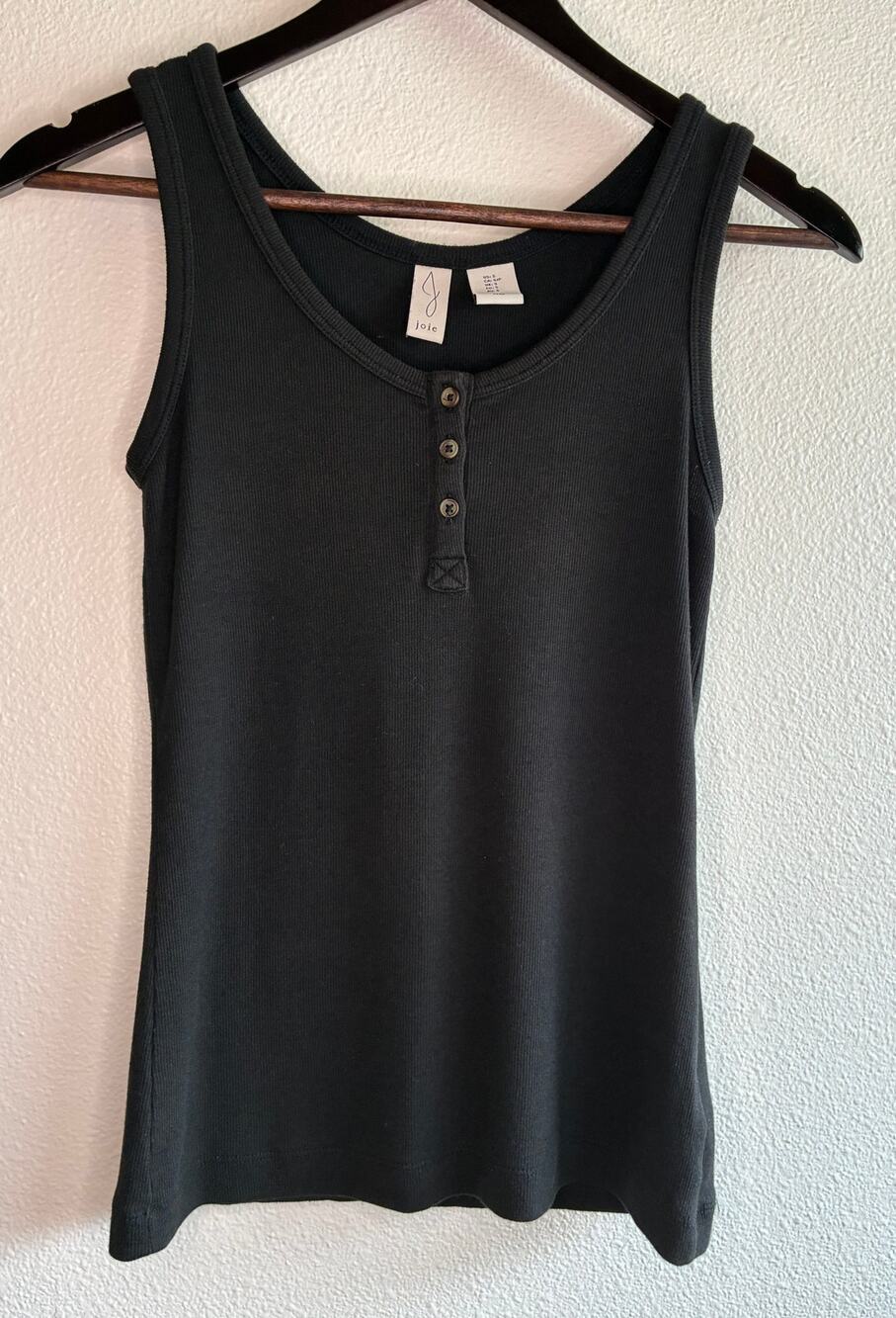 Joie Black Ribbed Henley Tank Top Pima Cotton/Modal Blend | Small